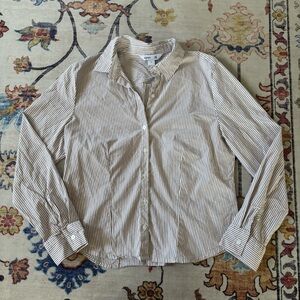 Old Navy The Slim Shirt Tan Pin Striped Collared Top Office Siren Medium
